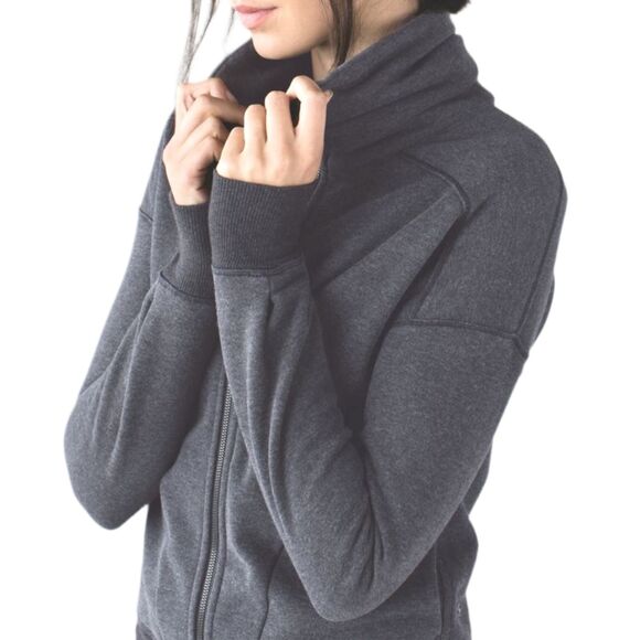 Lululemon Hug It Out Full Zip Sweater Funnel Neck Heathered Black/Grey 12 - Picture 15 of 16
